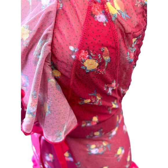 We Are HAH Bodysuit Lingerie Butterfly Red Floral Ruffle‎ Backless Sheer  Small - Picture 7 of 14